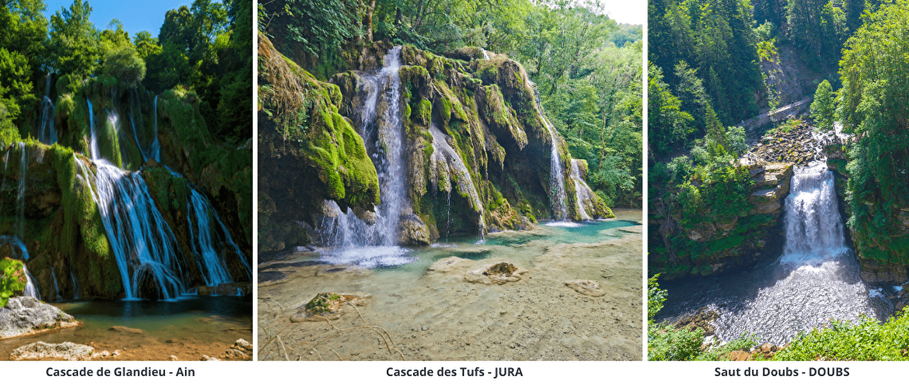 3 cascades des Montagnes du Jura en forêt