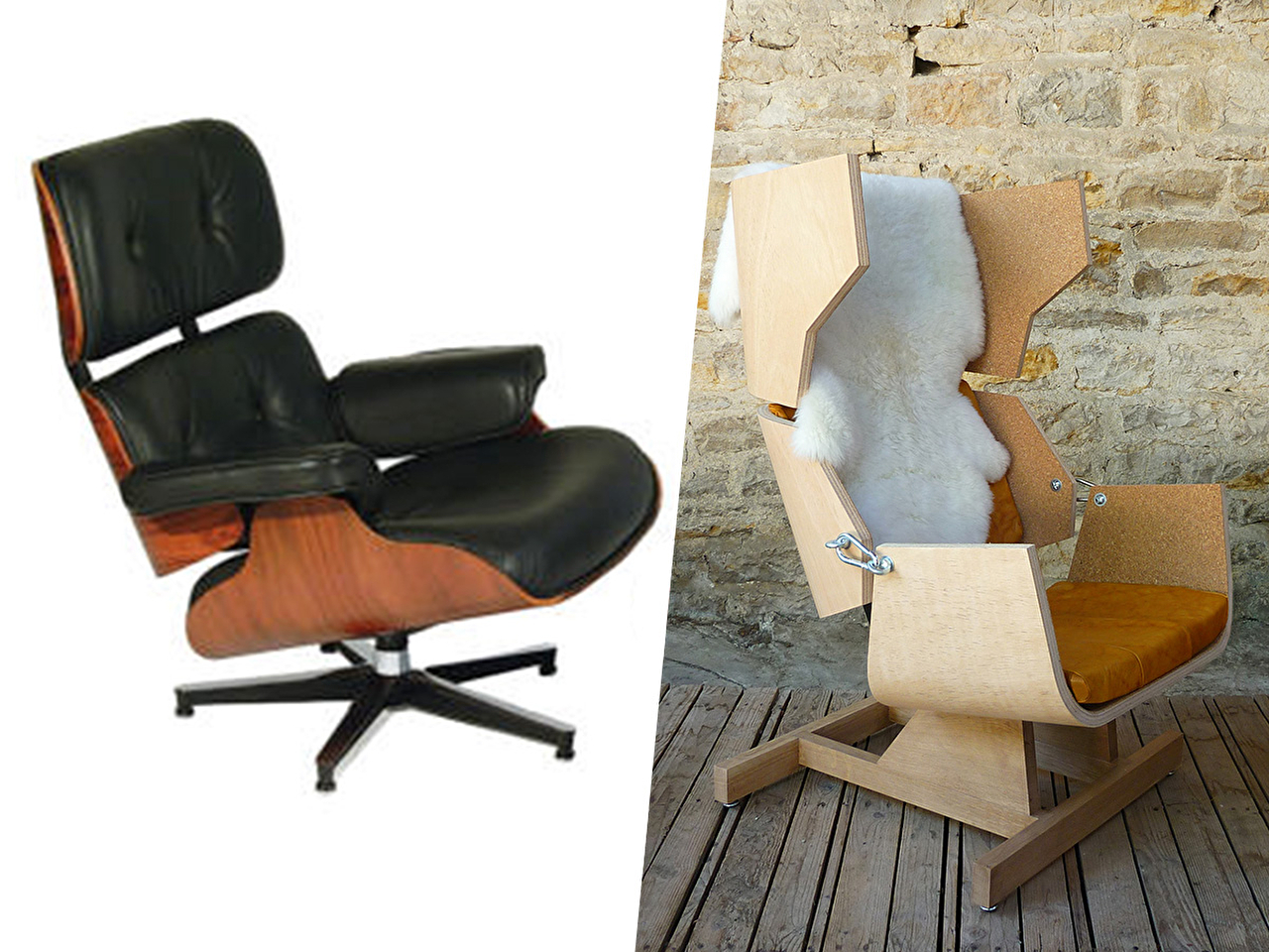 Présentation de 2 chaises design en bois et cuir