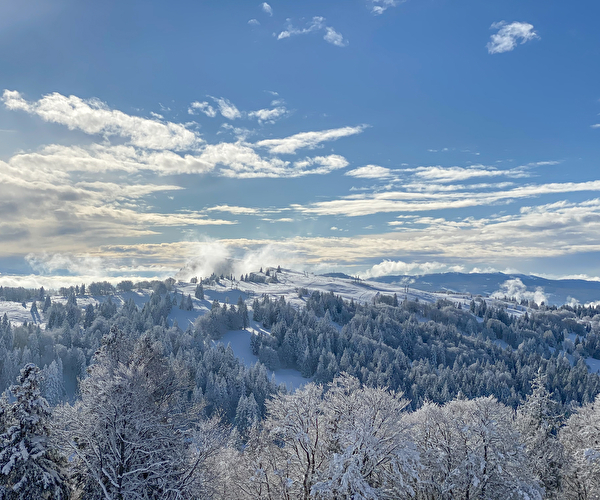 Vue panoramique sur les Montagnes du Jura enneigées