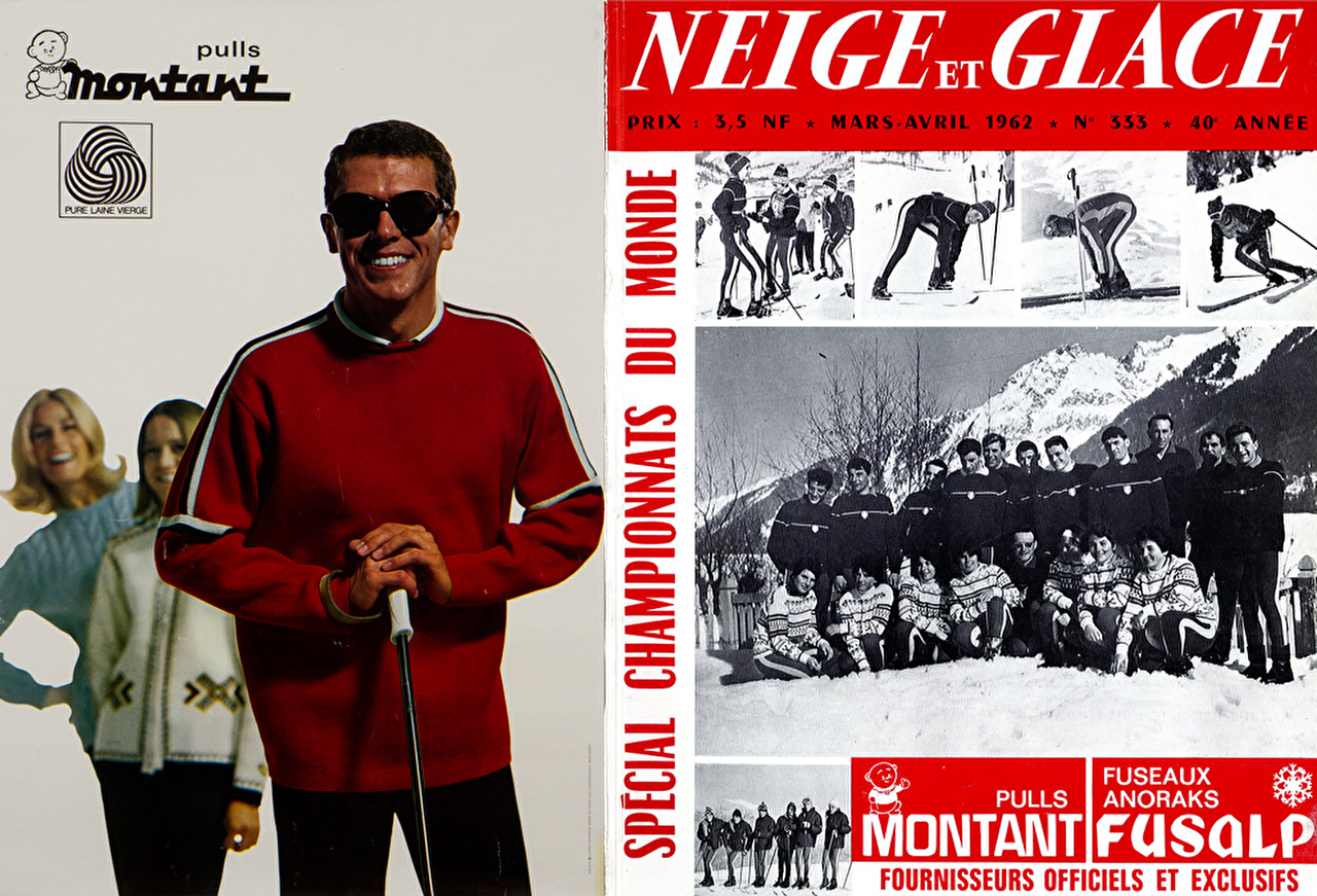 Photo publicitaire exposant une personne sur les pistes portant un pull rouge