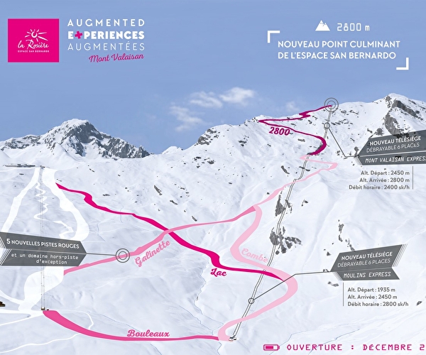 Plan des pistes à la montagne avec visualisation des itinéraires skiables