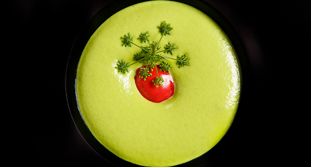 Velouté de petit pois de Julien Machet, Chef étoilé du restaurant Le Farçon à La Tania
