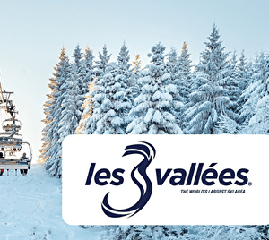 Liaison par télésiège au dessus des pistes et des sapins enneigés