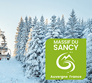 Liaison par télésiège au dessus des pistes et des sapins enneigés