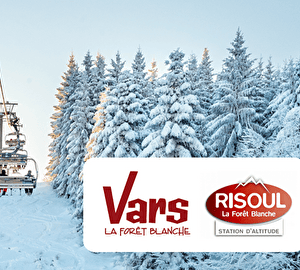 Liaison par télésiège au dessus des pistes et des sapins enneigés
