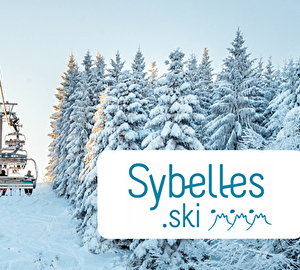 Liaison par télésiège au dessus des pistes et des sapins enneigés
