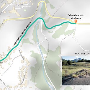 Plan d'accès au sentier des Lozes à ped depuis le village d'Aussois